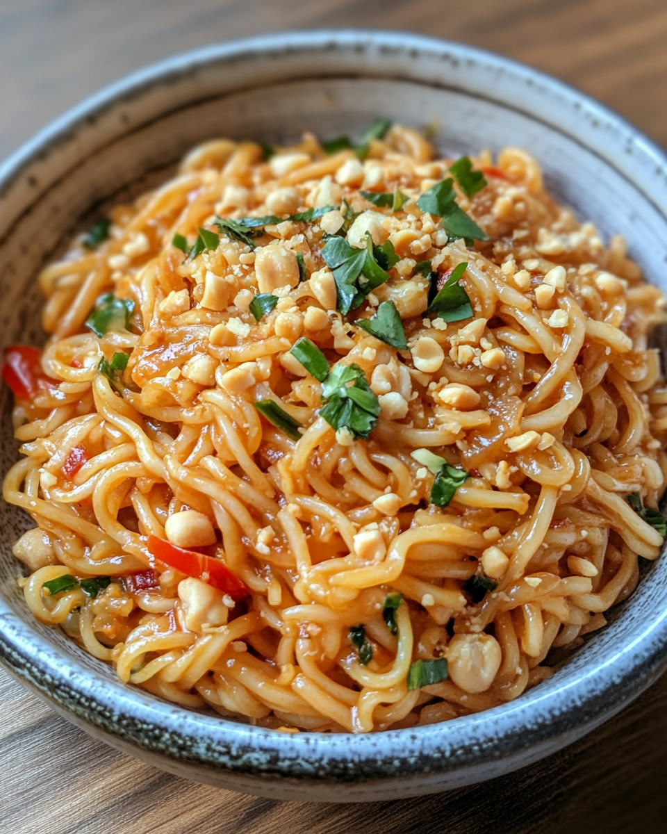 Finished dish of tofu with peanut sauce and broccoli ready to serve