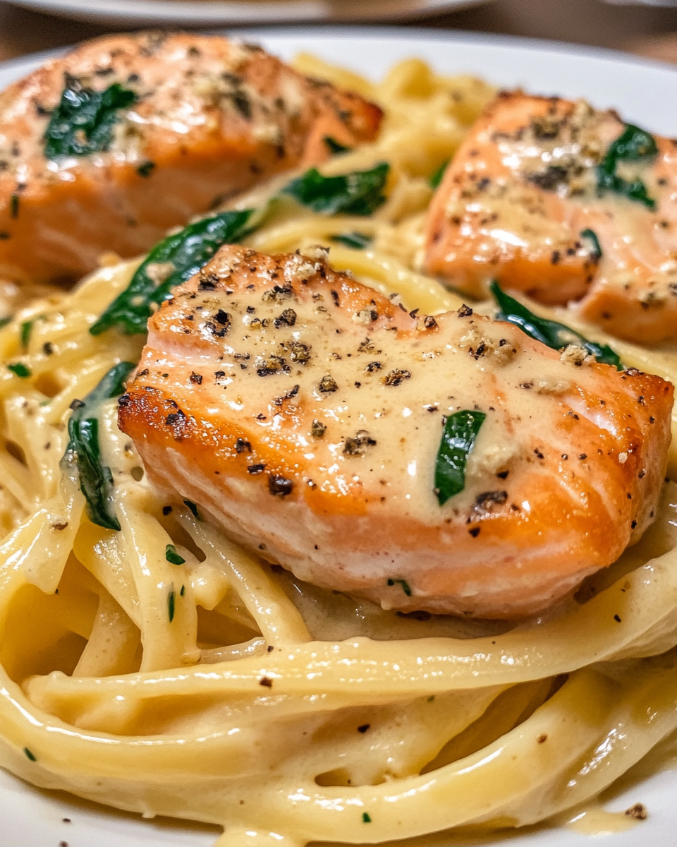Creamy salmon pasta in a bowl with lemon zest on top