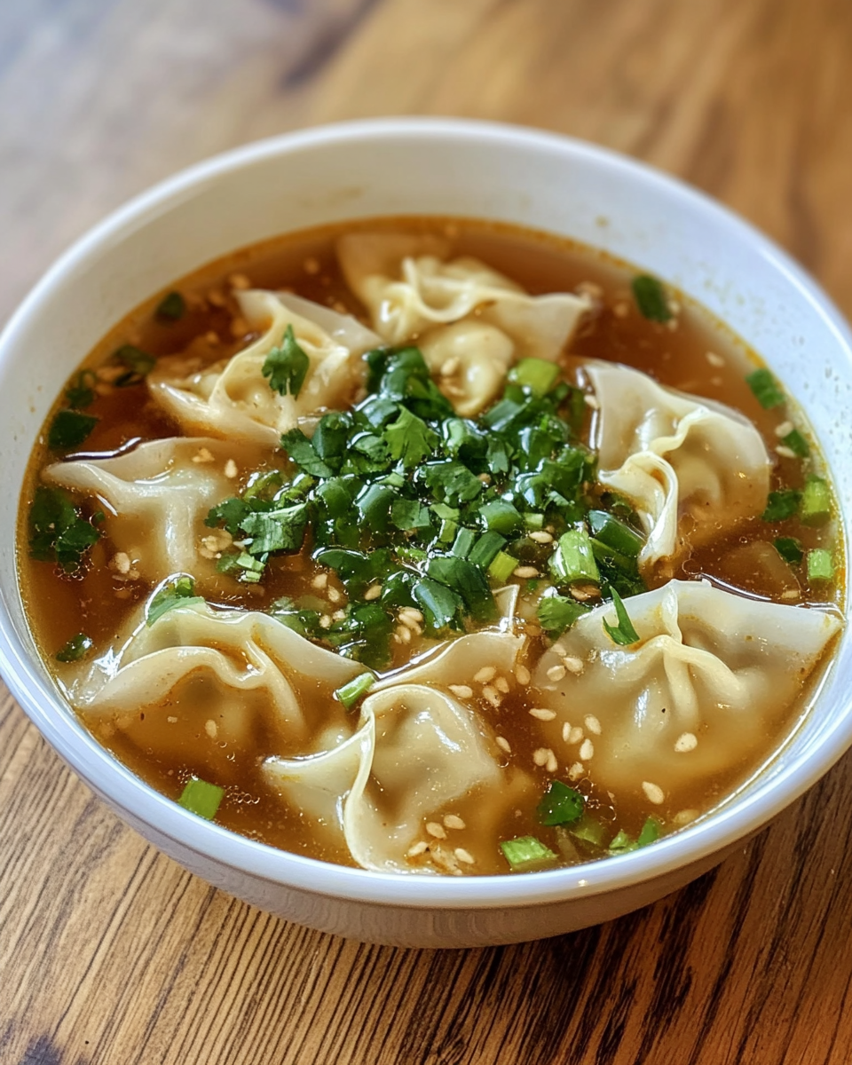 Ingredients for wonton soup laid out on a kitchen counter