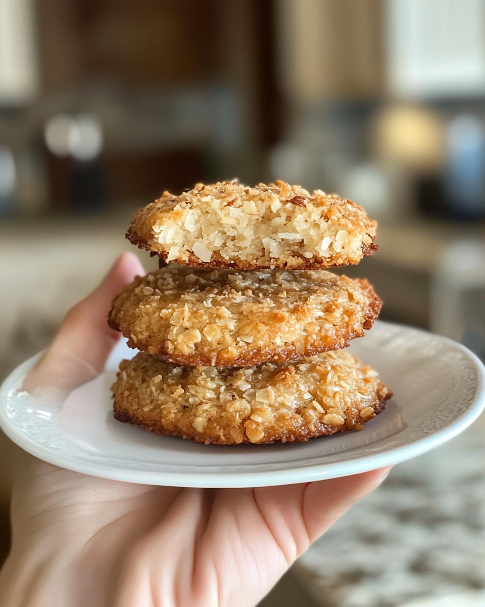 Plate of finished almond coconut cookies ready to eat