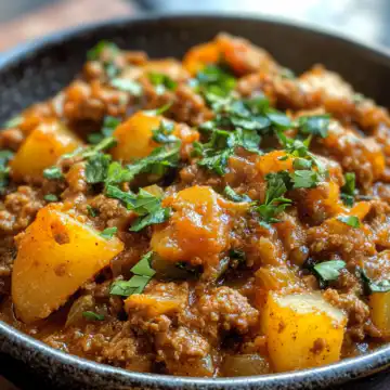 Aloo Keema (Ground Beef And Potato Curry) - Chili to Choc taken with iphone 15 pro max --iw 2 --ar 4:5 --v 6.1 --raw