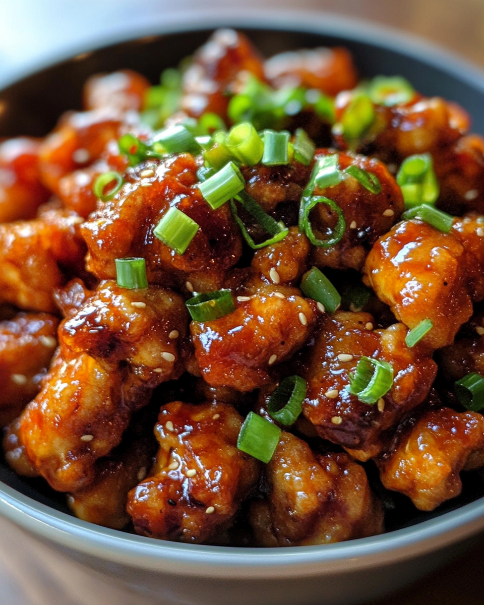 Freshly served Dragon Chicken close-up