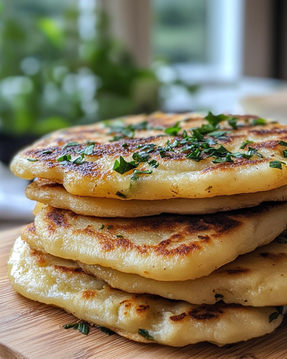 Finished golden brown Irish potato farls served warm