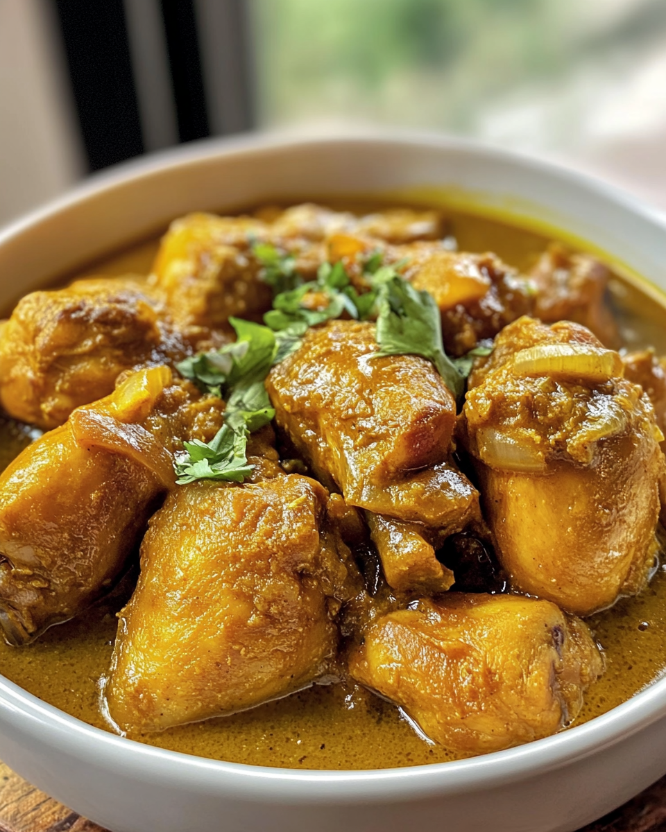 Jamaican Curry Chicken cooked and simmering in sauce