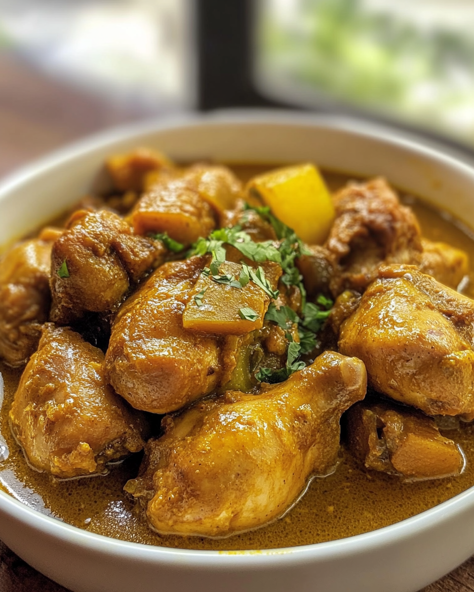 Jamaican Curry Chicken plated and served