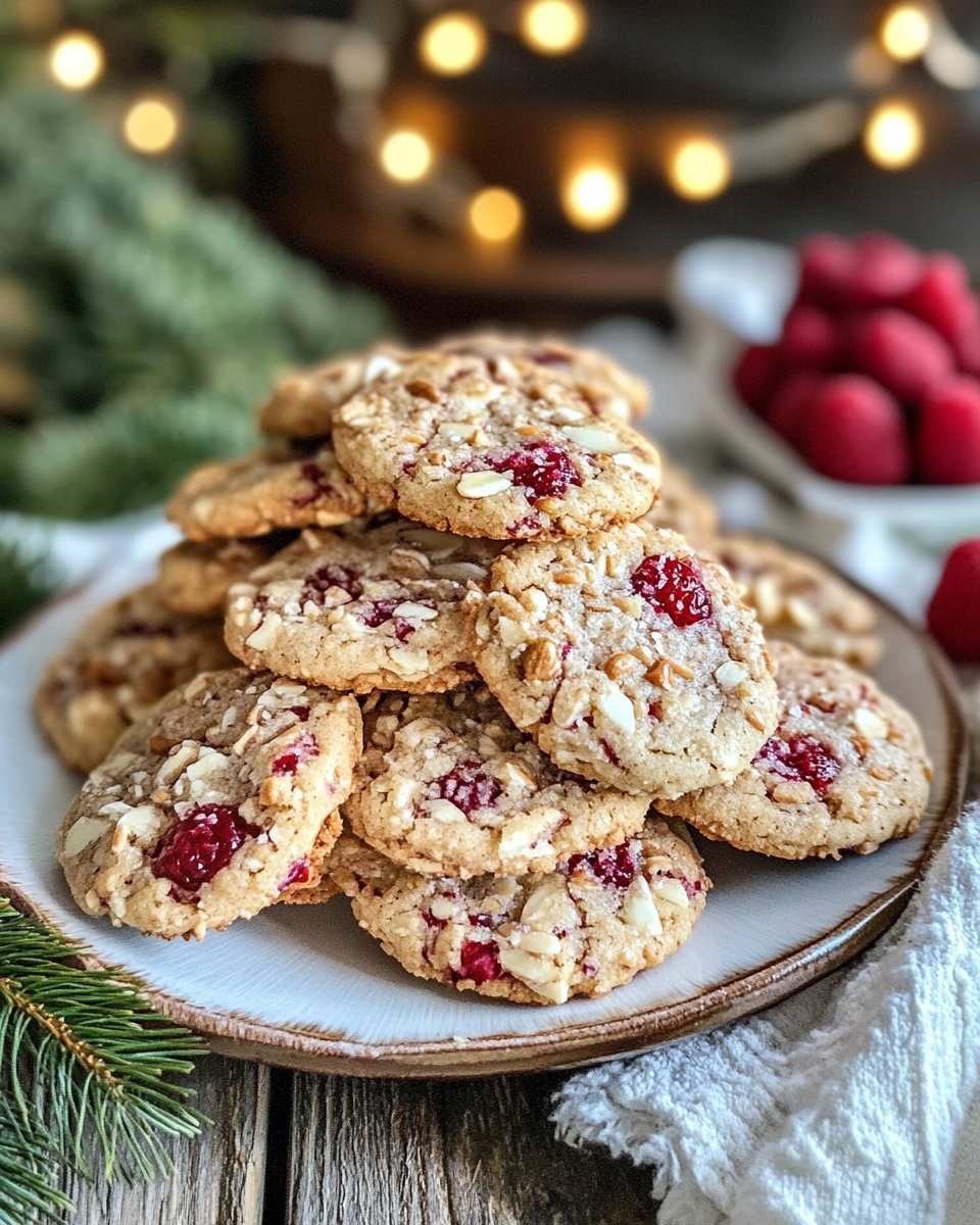 Raspberry-filled almond cookies fresh from the oven