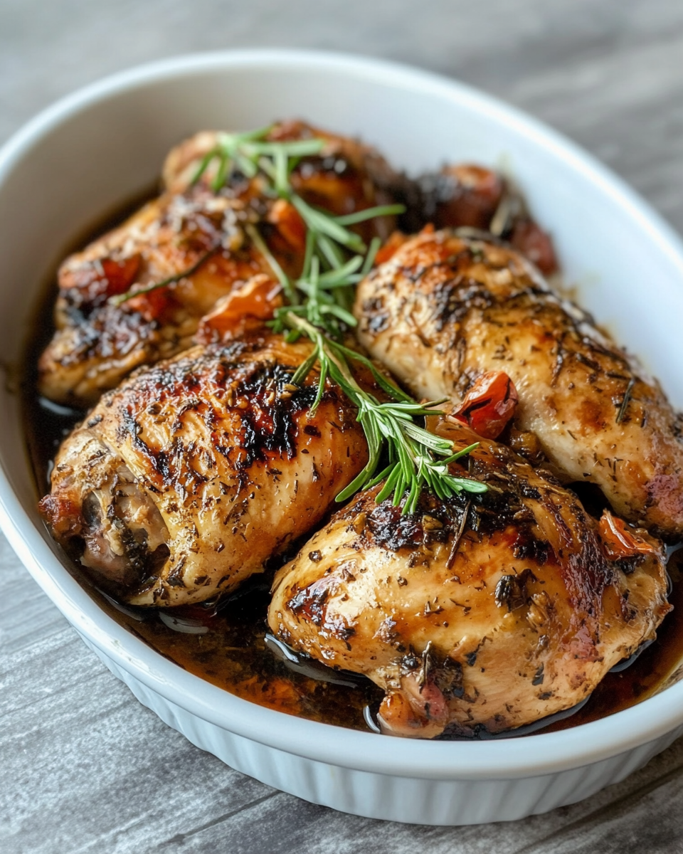 Baked balsamic chicken in a dish
