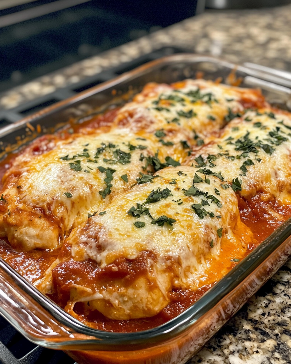 Baked chicken parmesan fresh from the oven