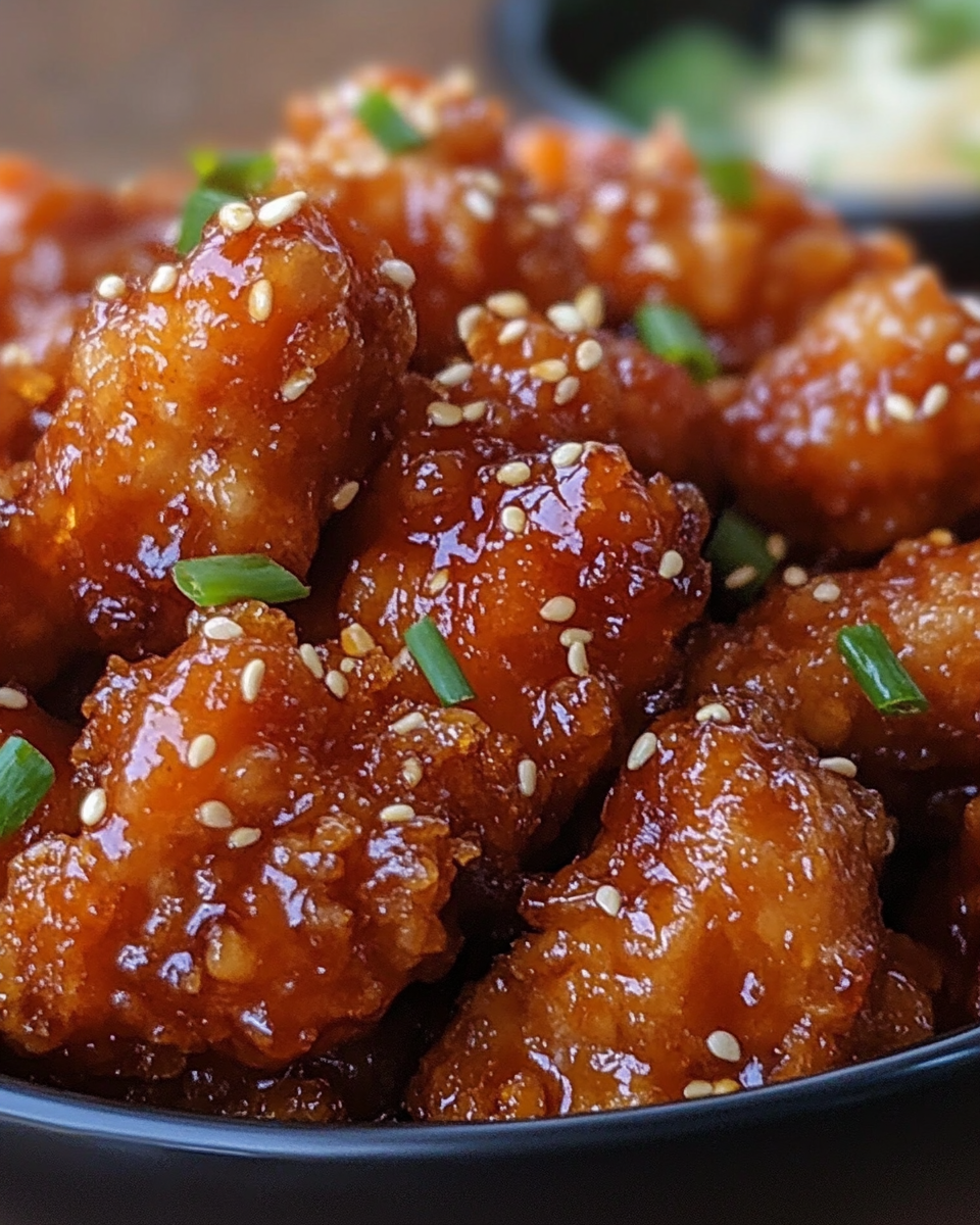 Close-up shot of hot honey chicken with panko crust