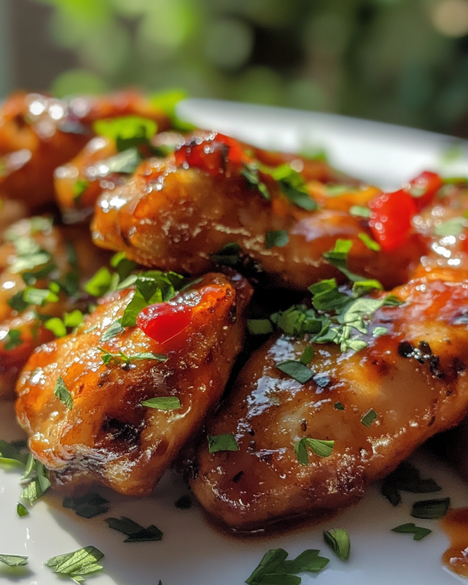 Served plate of firecracker chicken tenders with sauce