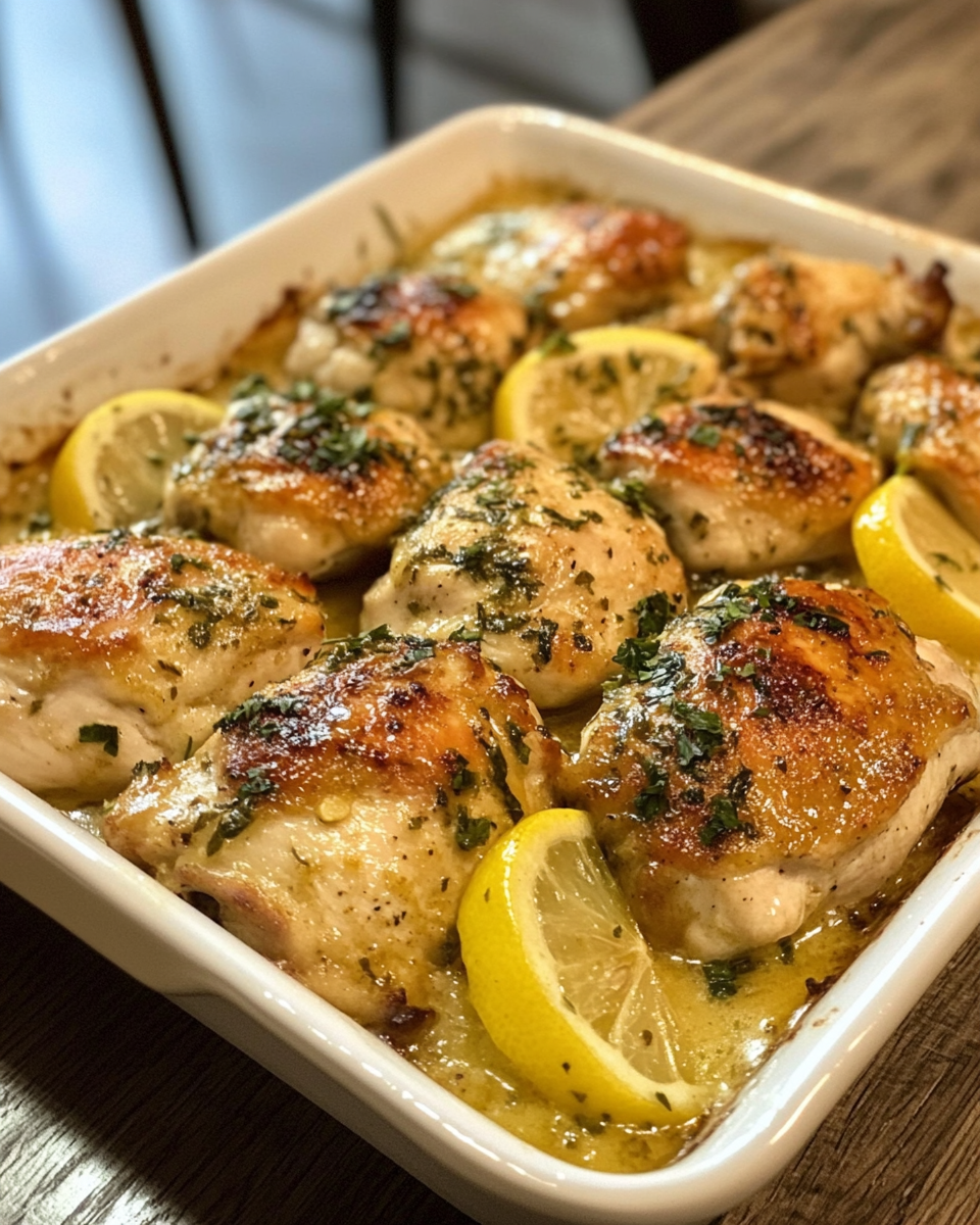 Finished baked chicken thighs with golden parmesan crust and herbs