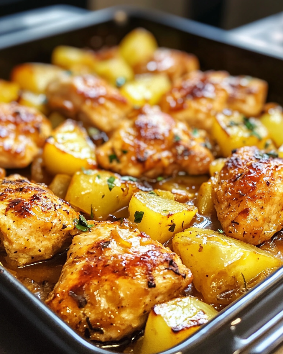 Baked sweet Hawaiian chicken fresh out of the oven