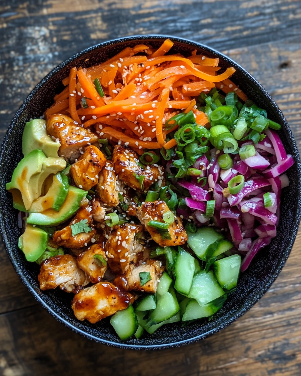 Bang Bang Chicken Bowl in a white bowl