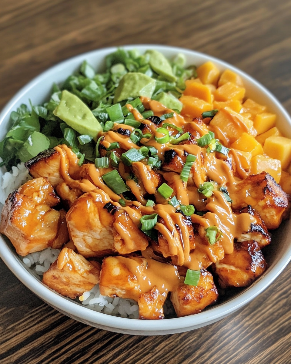 Bang Bang Chicken Bowl vibrant closeup