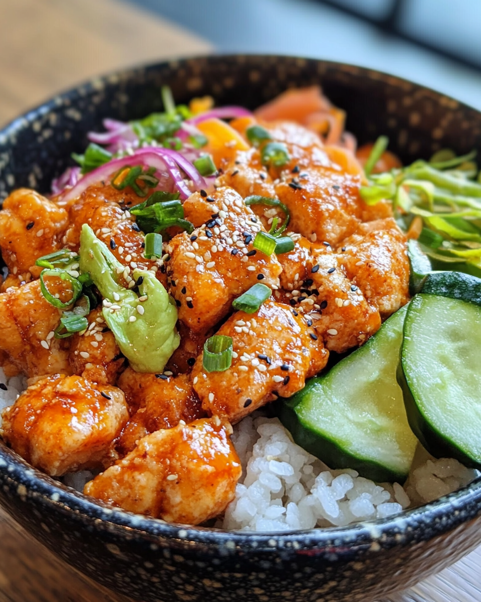 Cooked Bang Bang Chicken pieces in skillet with sauce drizzled