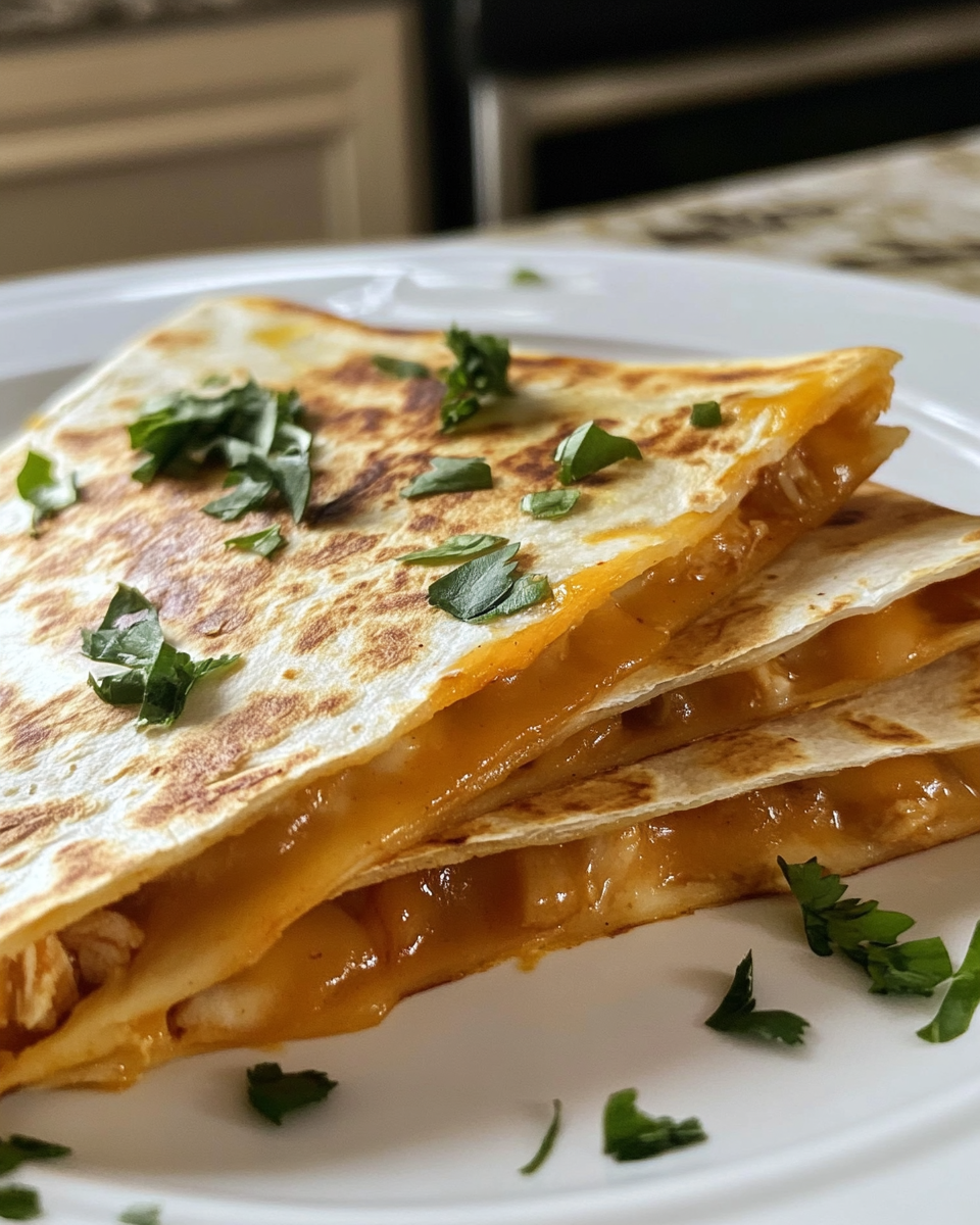 BBQ chicken quesadilla ingredients and cooked quesadilla