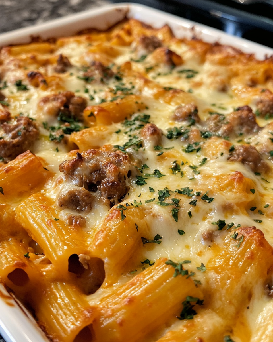 Baked ziti fresh from the oven