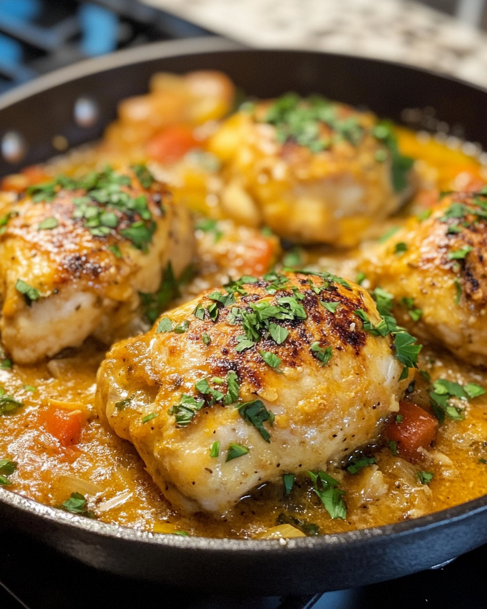 Spicy Brazilian Coconut Chicken cooking in pressure cooker, steam visible