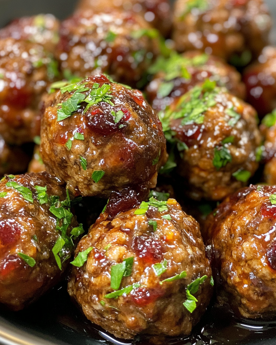 Step by step cranberry meatballs being cooked in a skillet