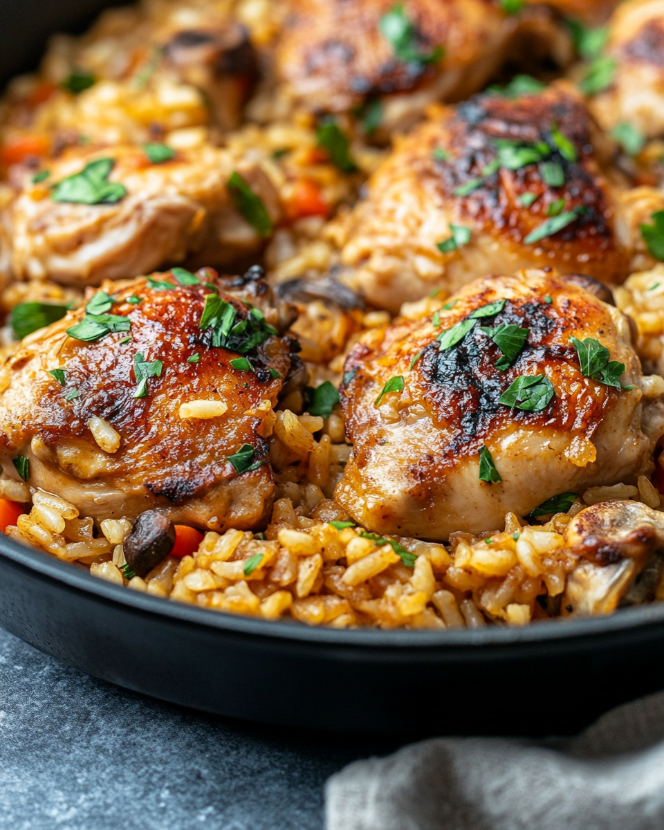 Smothered chicken and rice in a bowl