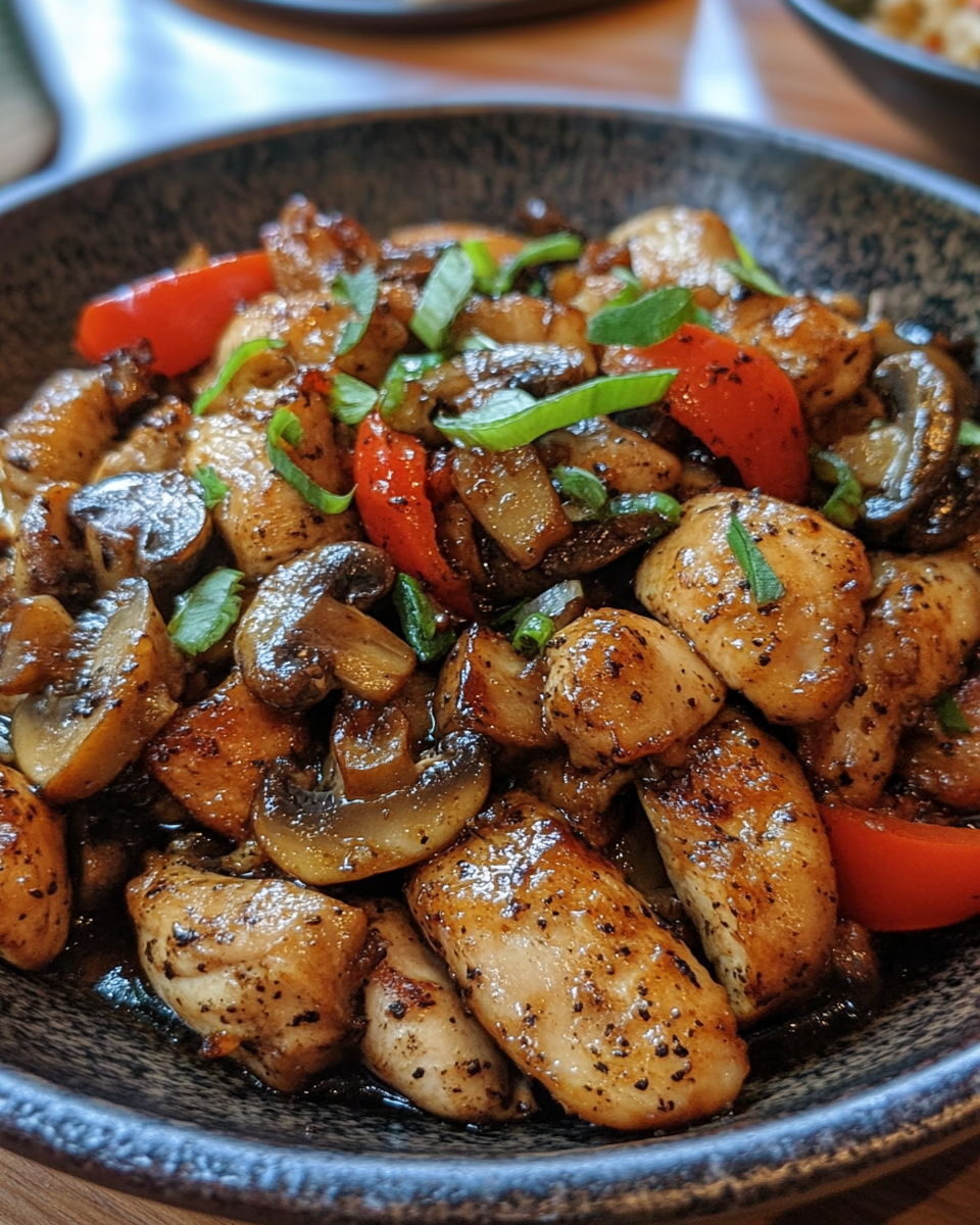 Cooking process of black pepper chicken with mushrooms