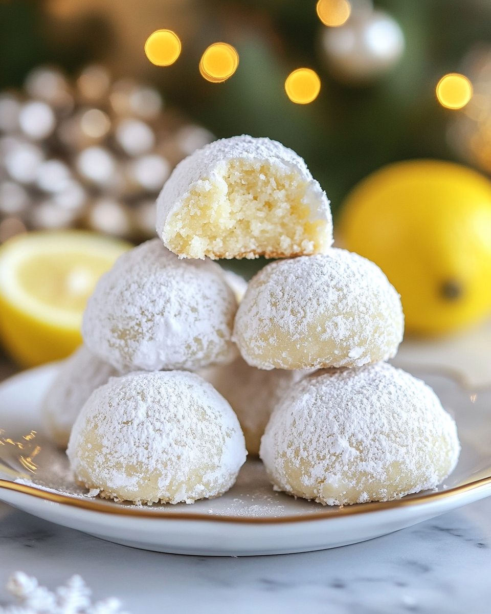 Finished lemon cream snowball cookies on display