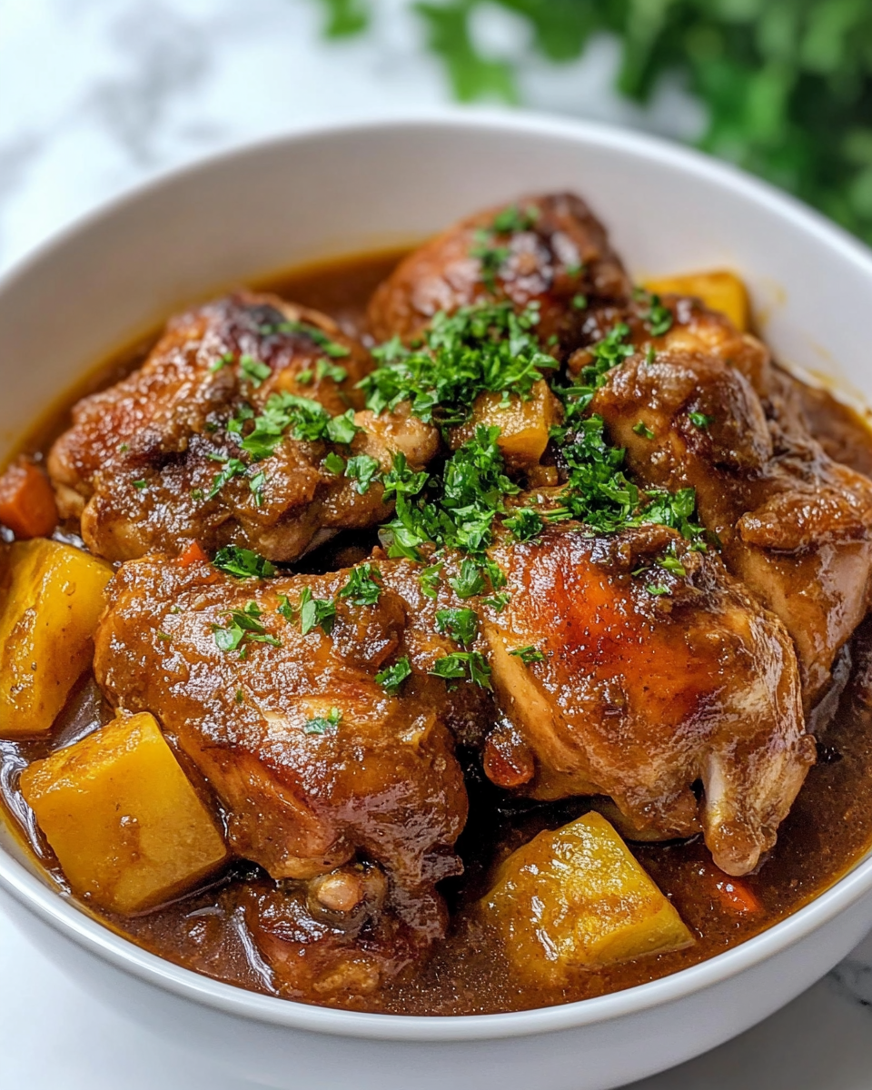 Golden chicken in rich broth