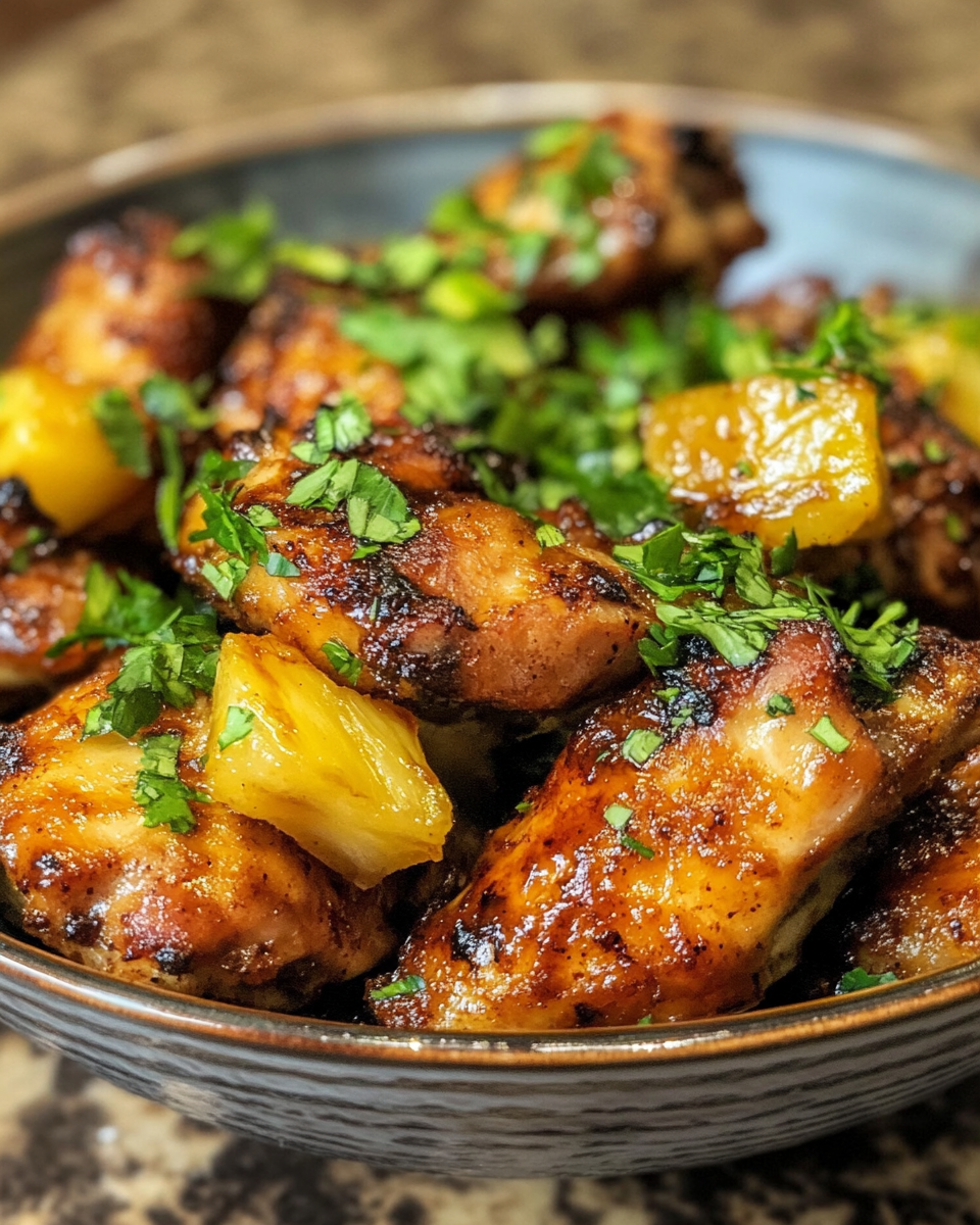 Serving Brown Sugar Pineapple Chicken with sides