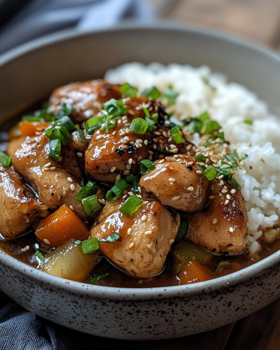 Caramelised soy chicken in garlic ginger broth with rice