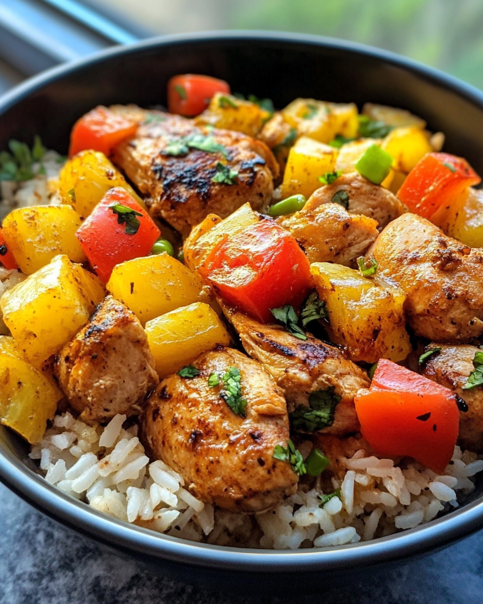 Step by step preparation of Caribbean chicken and rice dish