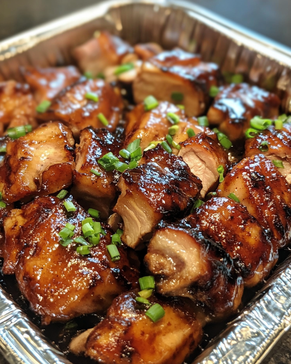 Char Siu Chicken in a bowl with rich glaze