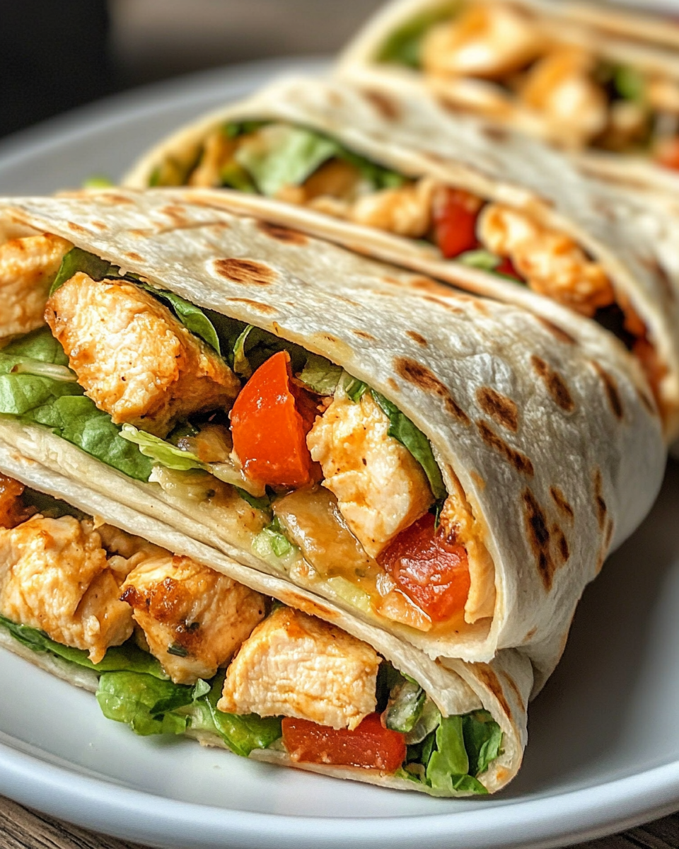Sliced chicken wraps served ready to eat