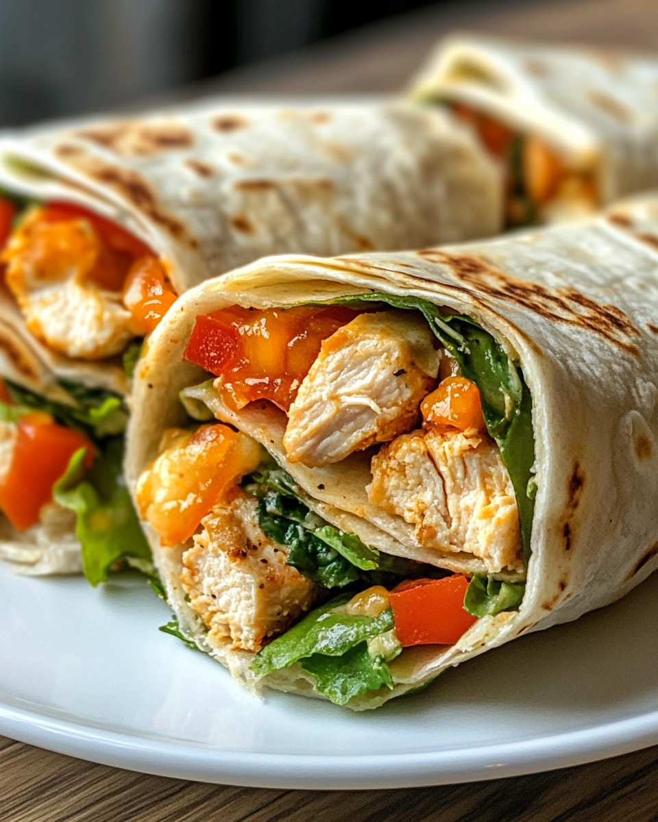 Cheesy garlic chicken wraps close-up