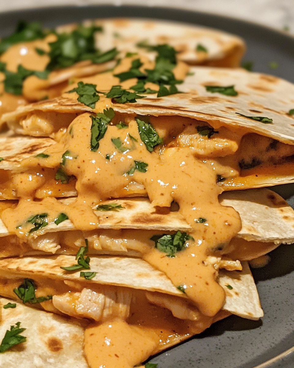 Ready to eat hot honey chicken quesadillas
