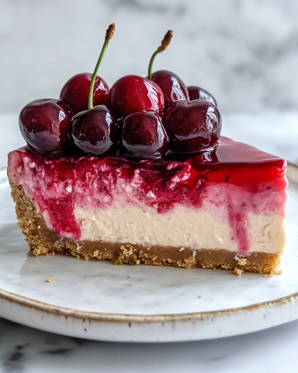 Cherry pistachio cheesecake dessert slice