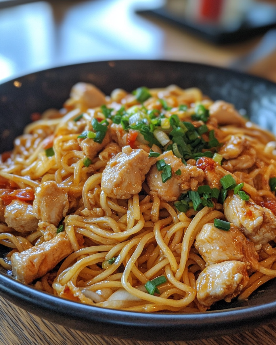 Cooking Chow Mein in pressure cooker with ingredients