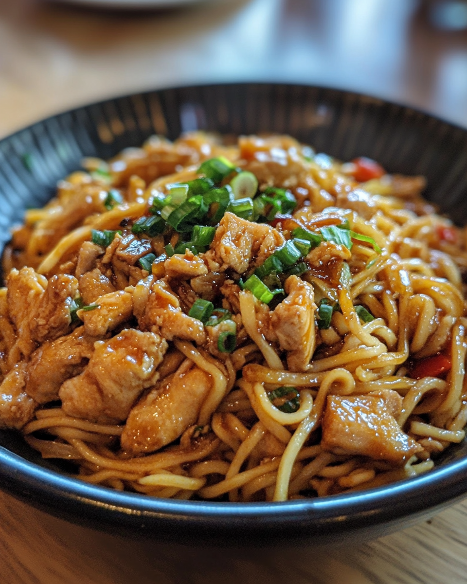 Freshly cooked Chicken Chow Mein in pot