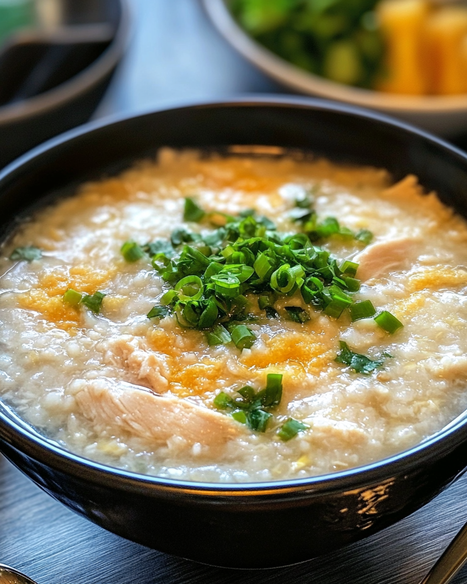 Finished chicken congee with green onions