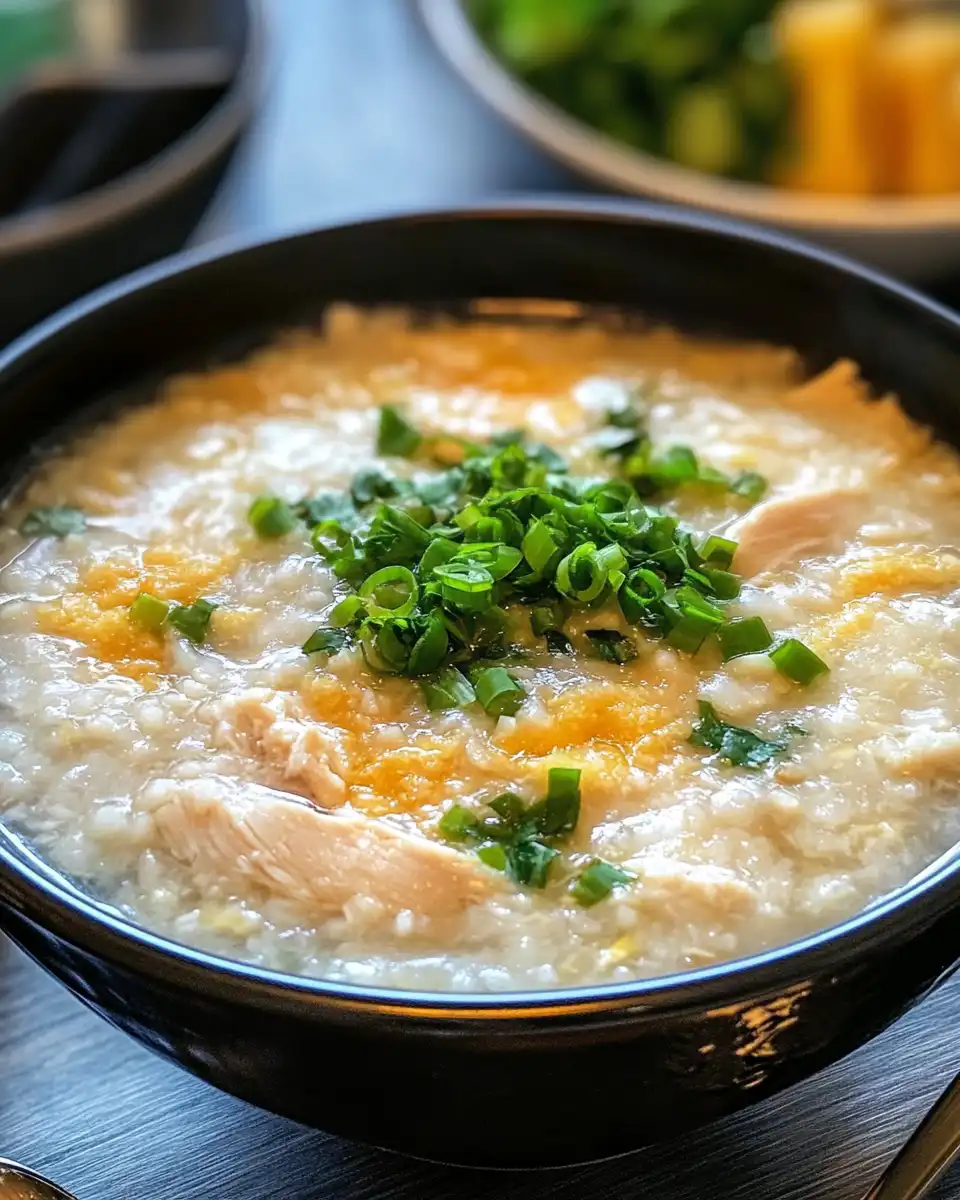 Finished chicken congee with green onions