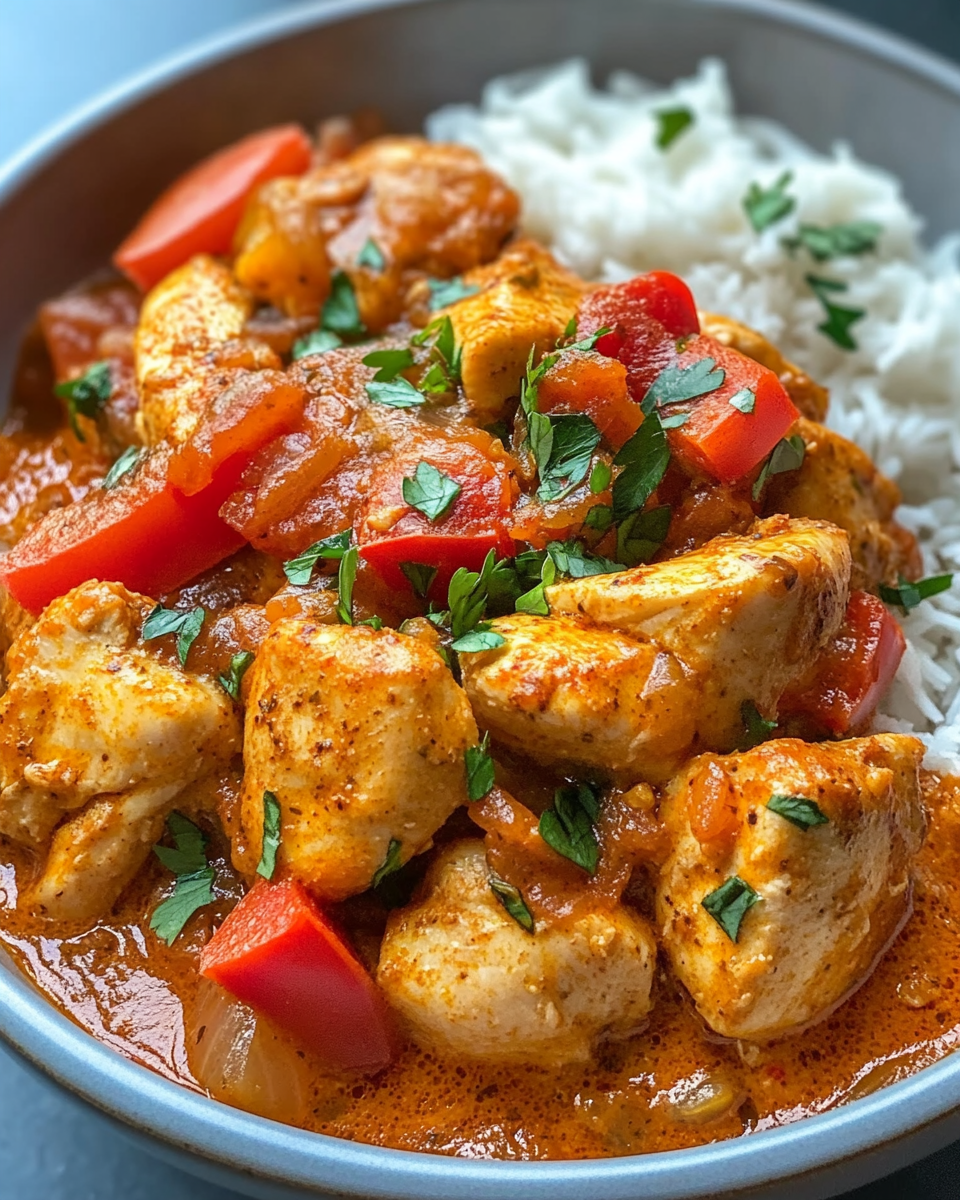 Ingredients lined up for chicken paprikash recipe