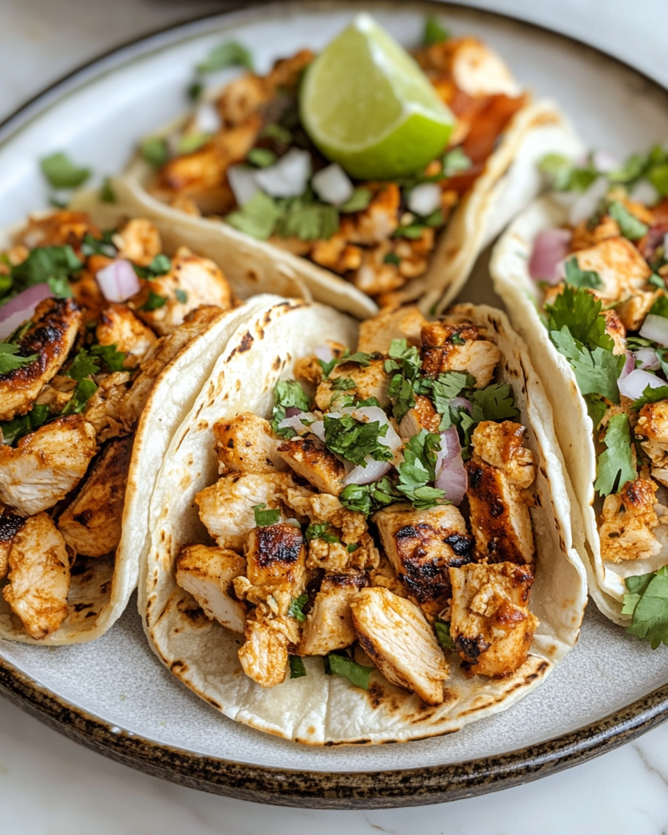 Chicken street tacos in a skillet