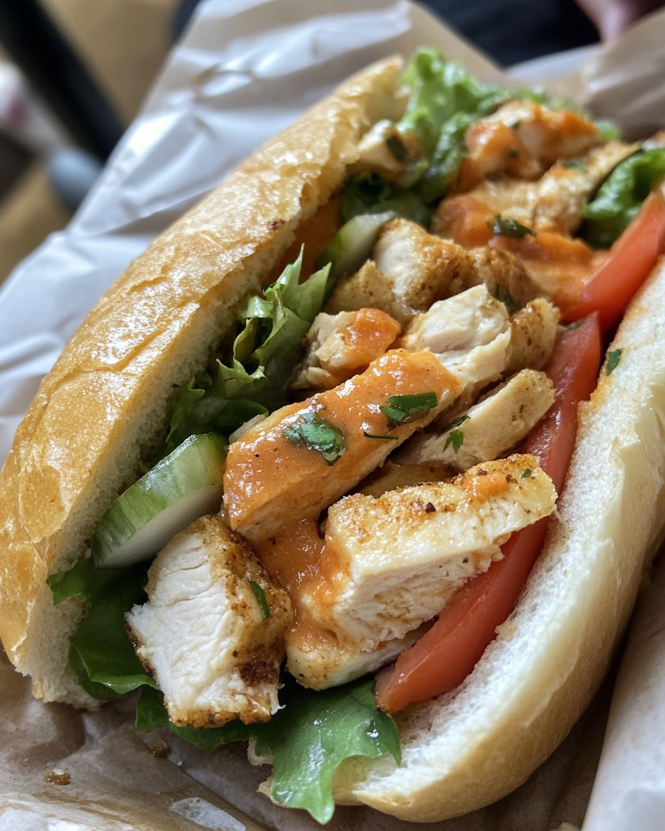 Ingredients and finished chicken torta sandwich