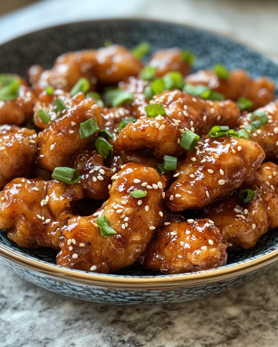 Final plated honey garlic chicken dish with garnish