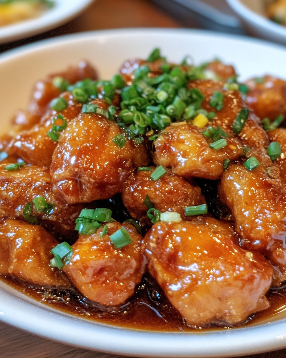 Final plated Chinese lemon chicken with garnish