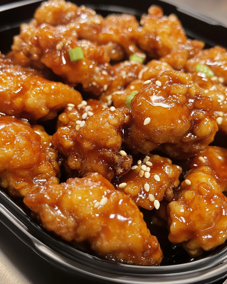 Served peanut butter chicken in a buffet style