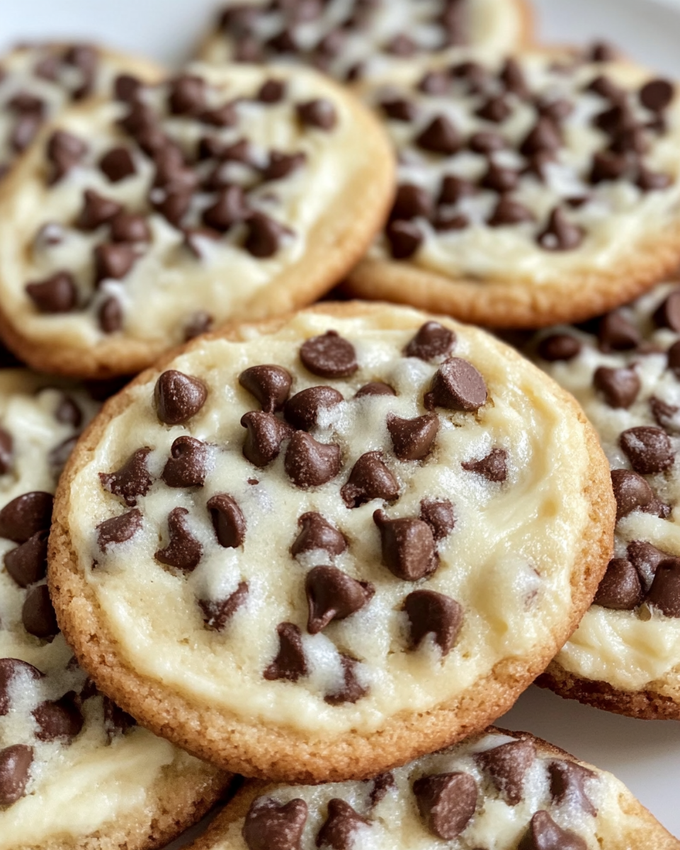 Plate of Chocolate Chip Cheesecake Cookies after baking and cooling