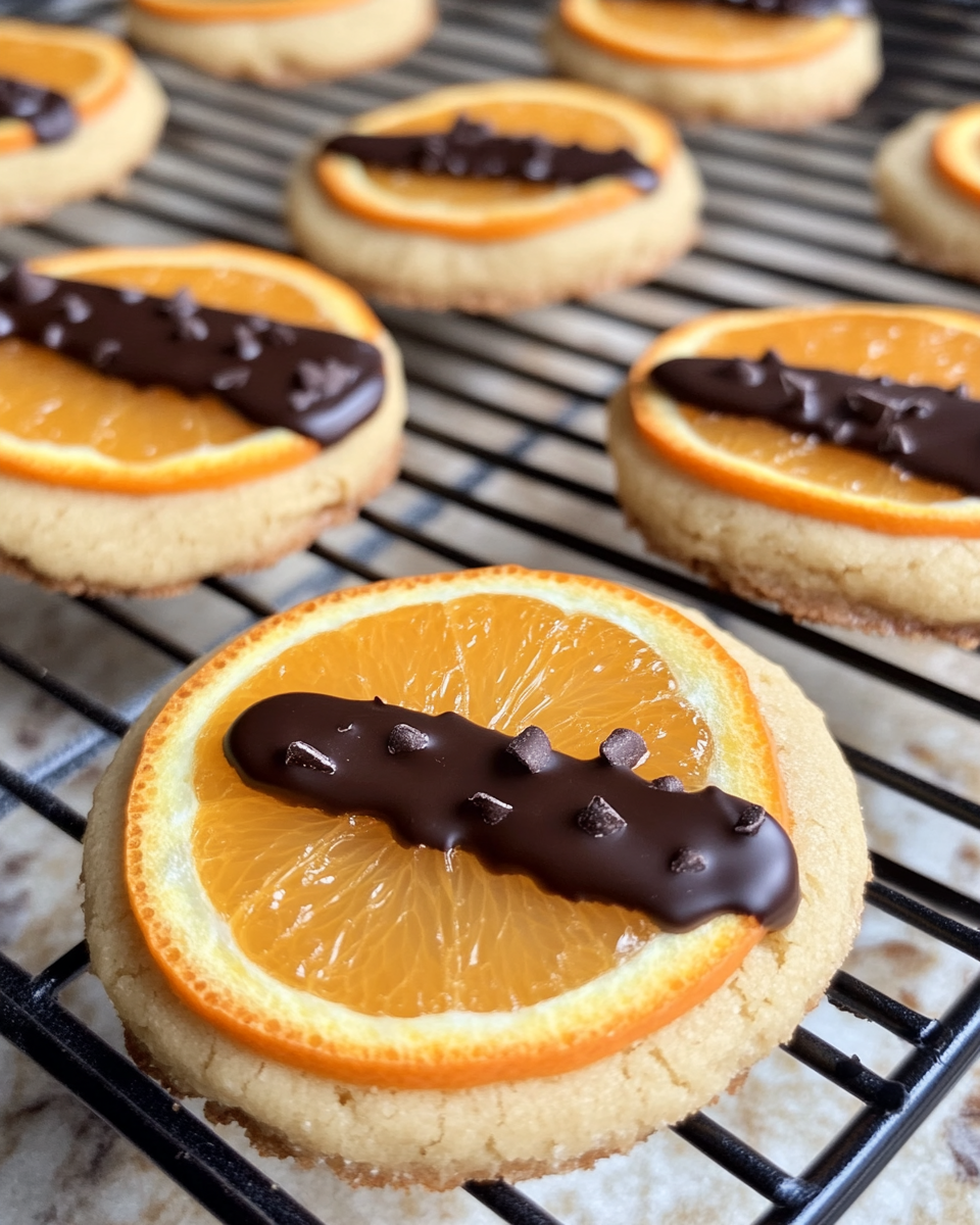 Finished Chocolate-Dipped Orange Shortbread Cookies close-up