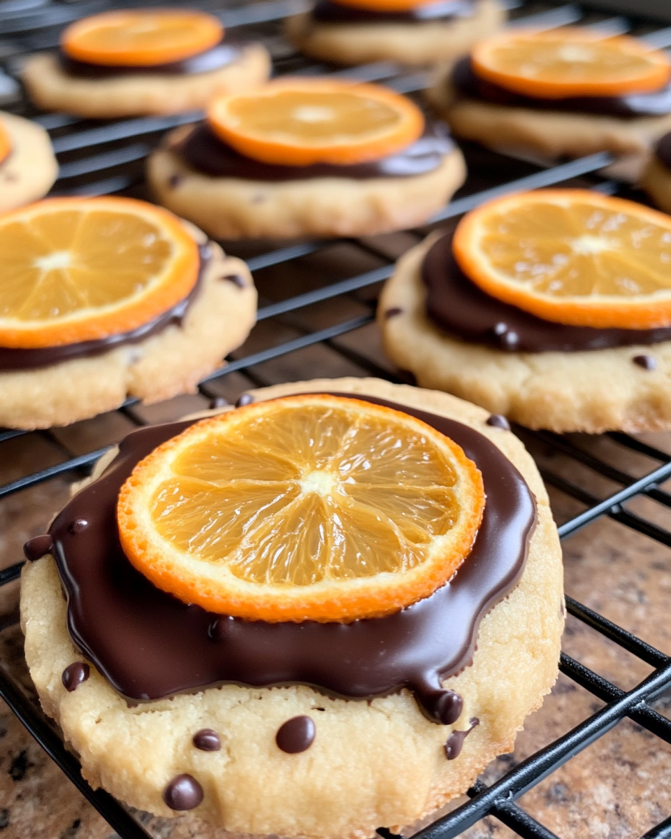 Chocolate-Dipped Orange Shortbread Cookies on a plate