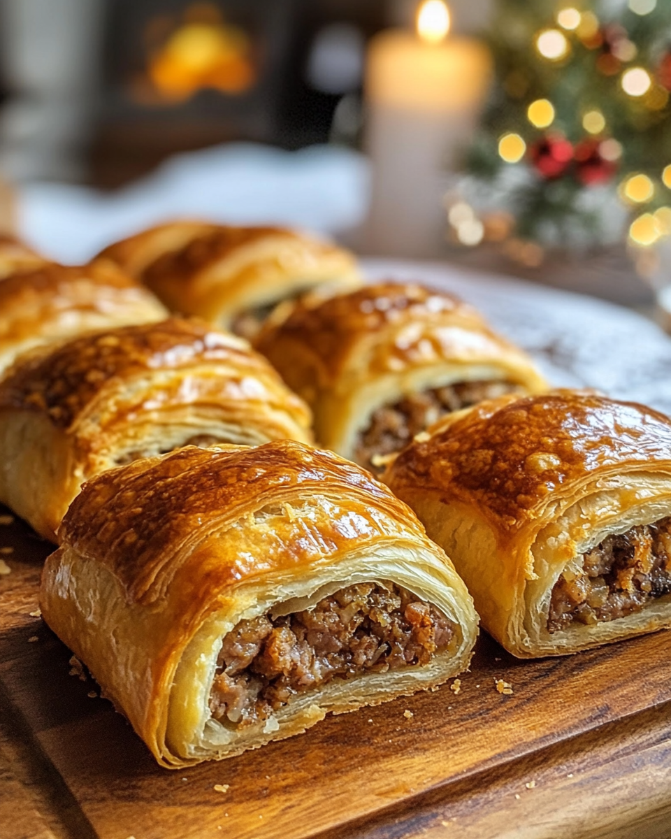 Sausage rolls slicing and ready to bake