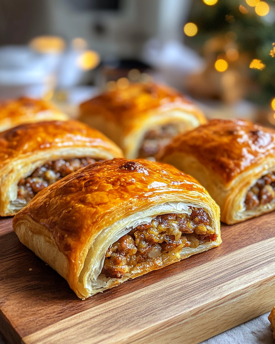 Finished sausage rolls plated with garnish